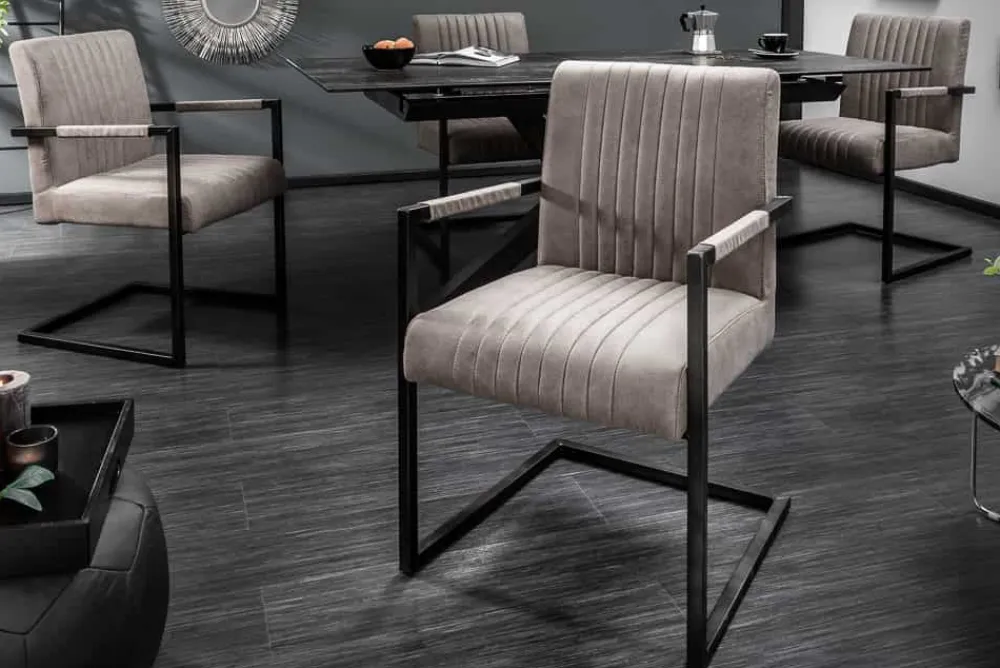 Riess-Ambiente Freischwinger|Industrial Loft > Moderner Freischwinger Armlehnenstuhl BIG ASTON taupe Taschenfederkern Eisengestell