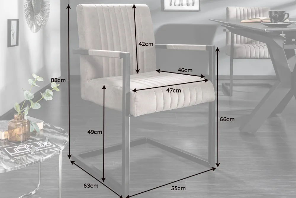 Riess-Ambiente Freischwinger|Industrial Loft > Moderner Freischwinger Armlehnenstuhl BIG ASTON taupe Taschenfederkern Eisengestell