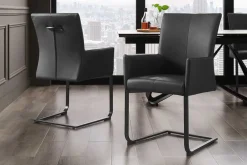 Riess-Ambiente Freischwinger|Industrial Loft > Moderner Freischwinger SAMSON schwarz Echtleder mit Armlehne und Metallrahmen