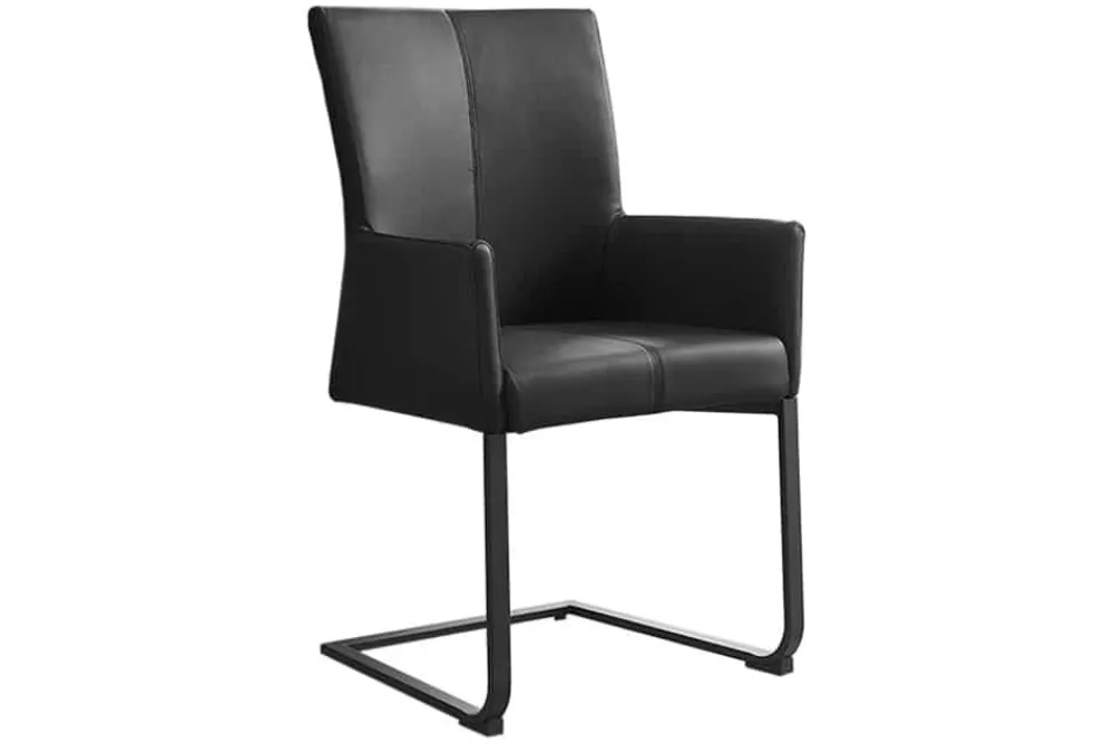 Riess-Ambiente Freischwinger|Industrial Loft > Moderner Freischwinger SAMSON schwarz Echtleder mit Armlehne und Metallrahmen