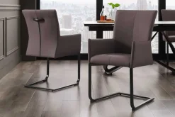Riess-Ambiente Freischwinger|Industrial Loft > Moderner Freischwinger SAMSON taupe grau Echtleder mit Armlehnen und Metallrahmen