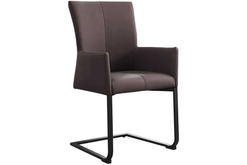 Riess-Ambiente Freischwinger|Industrial Loft > Moderner Freischwinger SAMSON taupe grau Echtleder mit Armlehnen und Metallrahmen
