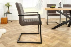 Riess-Ambiente Freischwinger|Stühle > Moderner Freischwinger Stuhl LOFT taupe grau Microfaser mit Armlehne Eisengestell schwarz