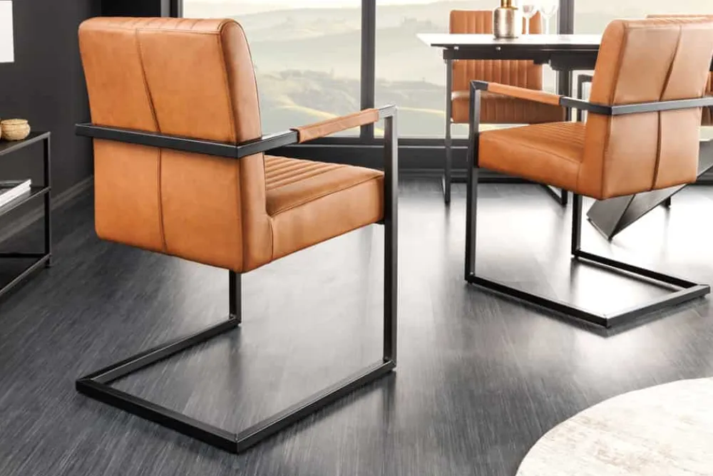 Riess-Ambiente Freischwinger|Stühle > Moderner Freischwinger Stuhl BIG ASTON Echtleder vintage cognac Taschenfederkern Metall