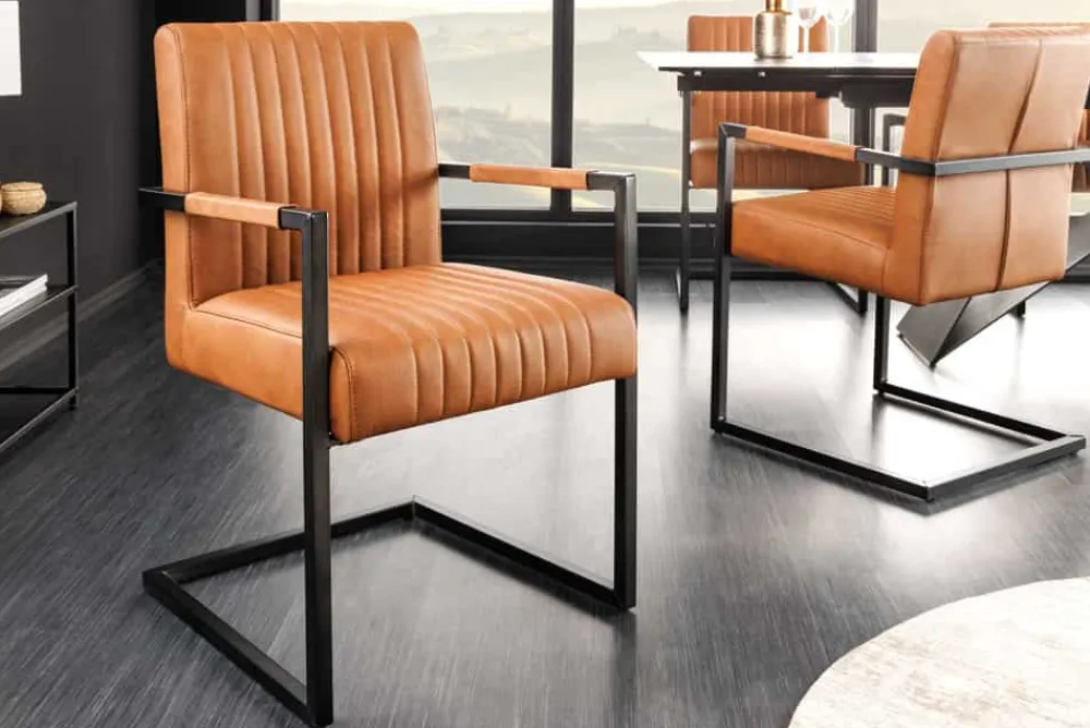 Riess-Ambiente Freischwinger|Stühle > Moderner Freischwinger Stuhl BIG ASTON Echtleder vintage cognac Taschenfederkern Metall
