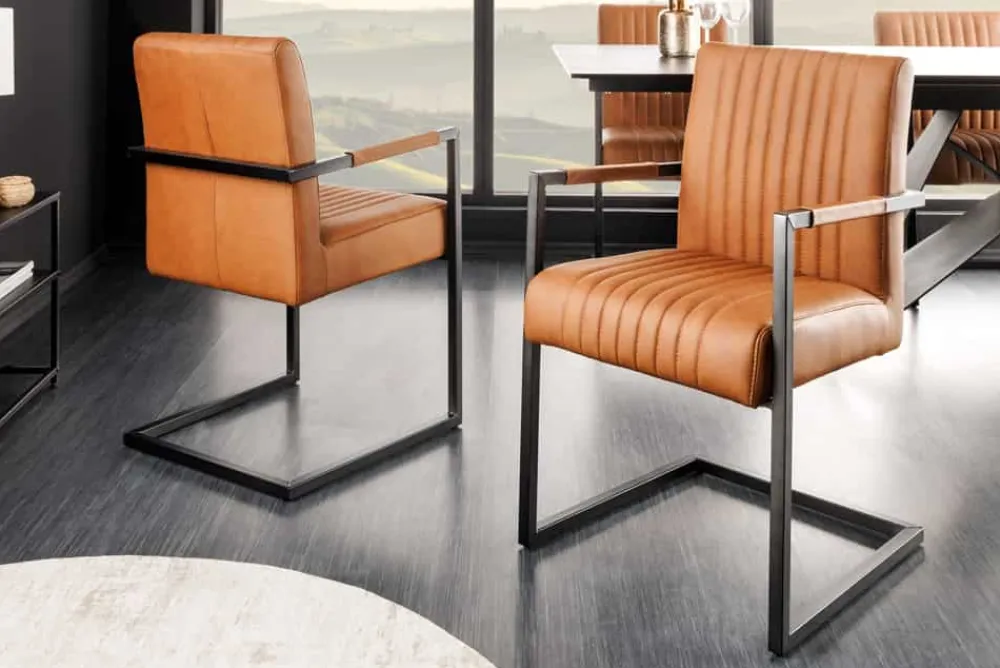 Riess-Ambiente Freischwinger|Stühle > Moderner Freischwinger Stuhl BIG ASTON Echtleder vintage cognac Taschenfederkern Metall