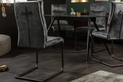 Riess-Ambiente Freischwinger|Stühle > Moderner Freischwinger Stuhl COMFORT grün Samt mit Komfortgriff