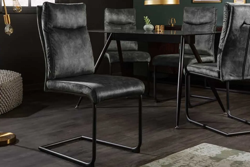 Riess-Ambiente Freischwinger|Stühle > Moderner Freischwinger Stuhl COMFORT grün Samt mit Komfortgriff