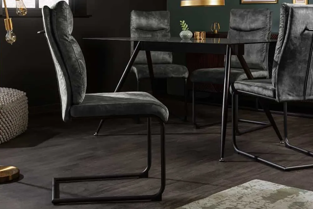 Riess-Ambiente Freischwinger|Stühle > Moderner Freischwinger Stuhl COMFORT grün Samt mit Komfortgriff