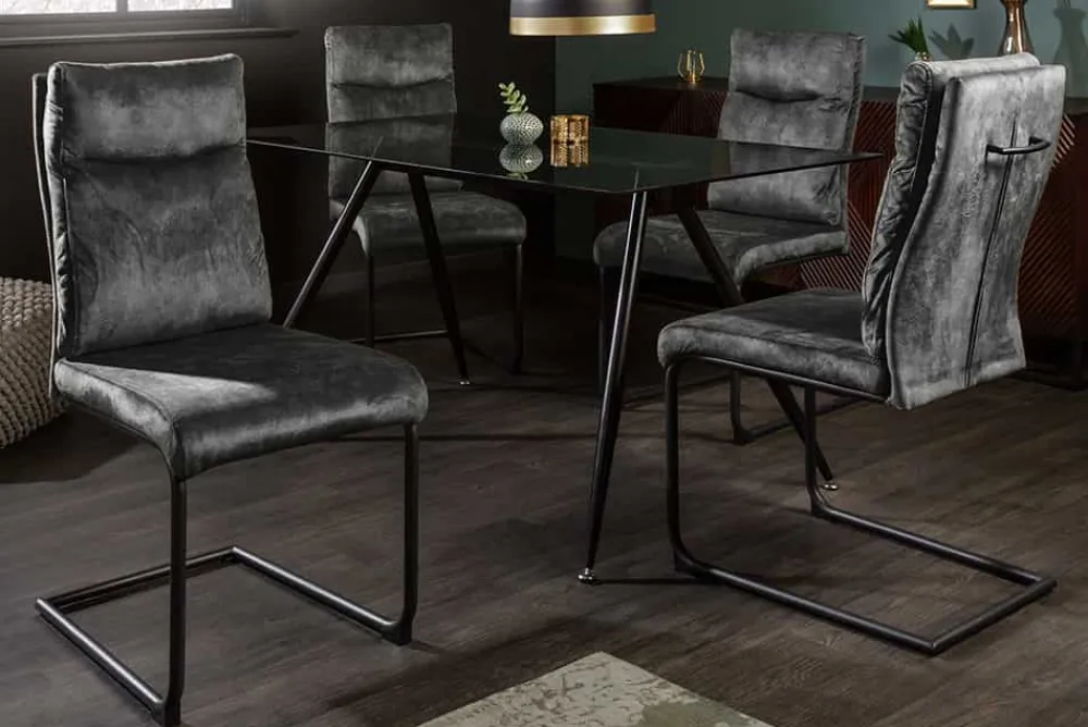 Riess-Ambiente Freischwinger|Stühle > Moderner Freischwinger Stuhl COMFORT grün Samt mit Komfortgriff