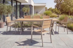 Riess-Ambiente Gartenstühle > Moderner Gartenstuhl DESIGNO 90cm natur greige Aluminium stapelbar wetterfest