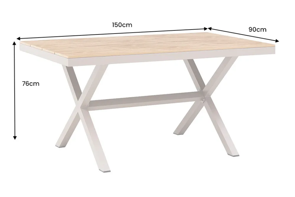 Riess-Ambiente Gartentische > Moderner Gartentisch DESIGNO 150cm natur greige Aluminium wetterfest X-Gestell