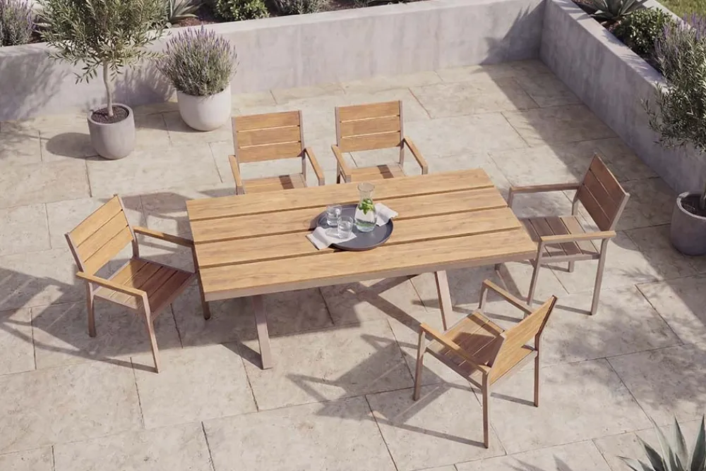 Riess-Ambiente Gartentische > Moderner Gartentisch DESIGNO 150cm natur greige Aluminium wetterfest X-Gestell