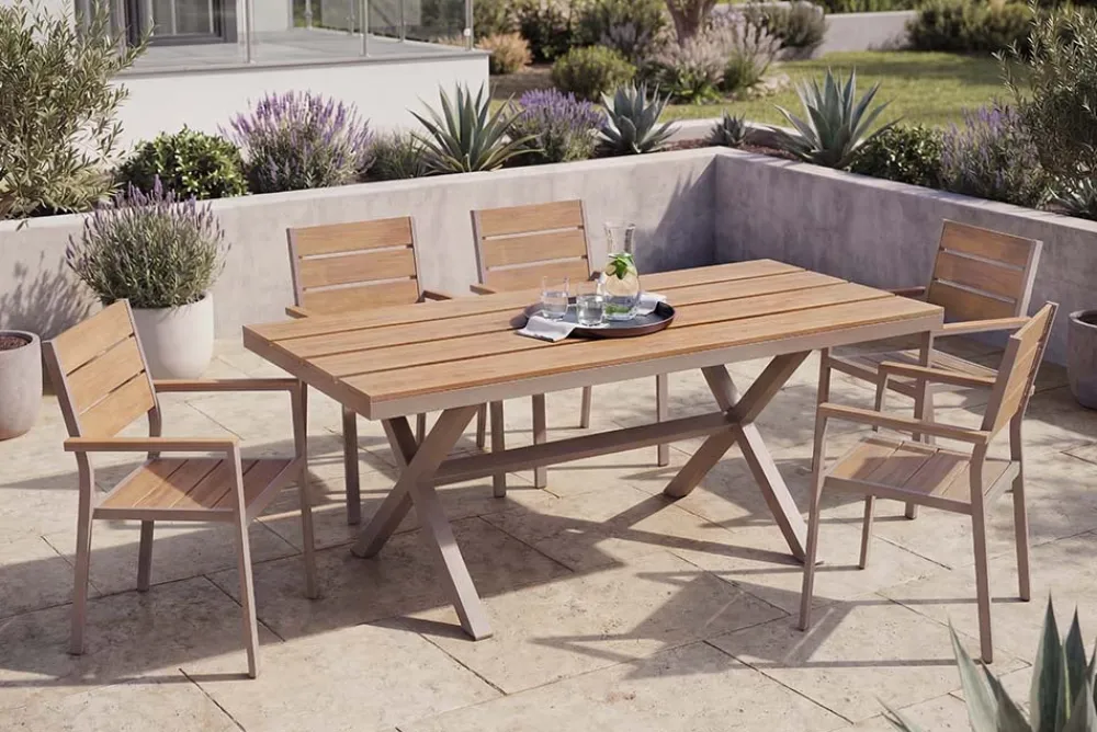 Riess-Ambiente Gartentische > Moderner Gartentisch DESIGNO 150cm natur greige Aluminium wetterfest X-Gestell