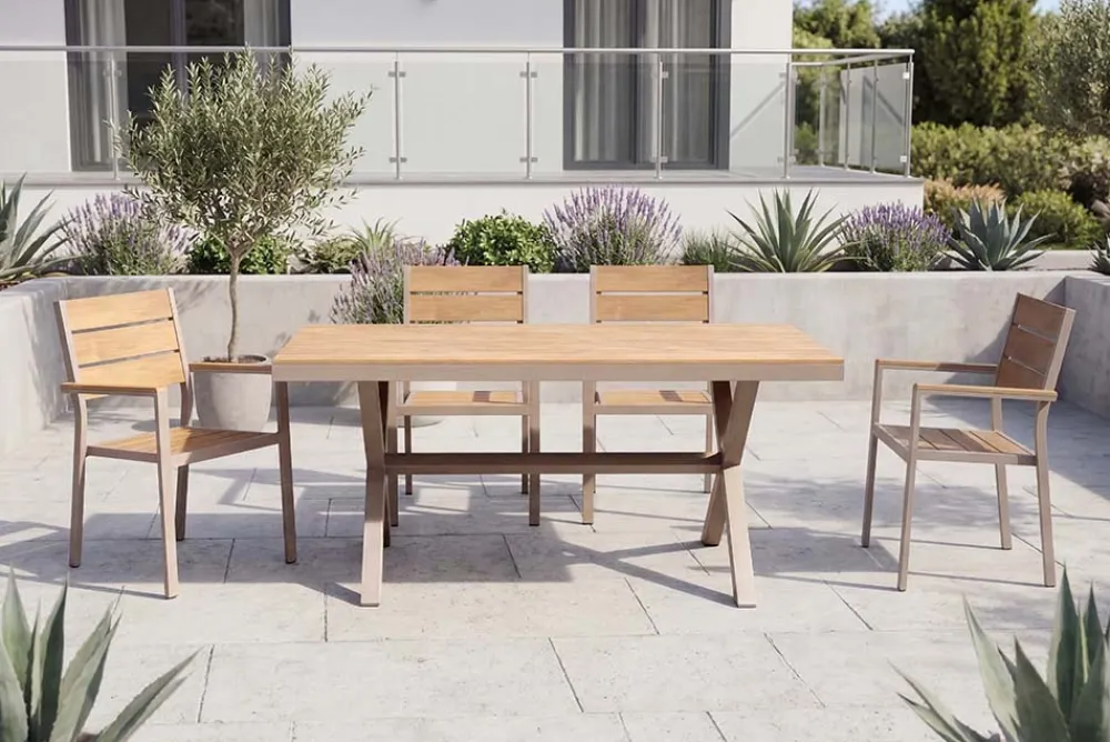 Riess-Ambiente Gartentische > Moderner Gartentisch DESIGNO 150cm natur greige Aluminium wetterfest X-Gestell