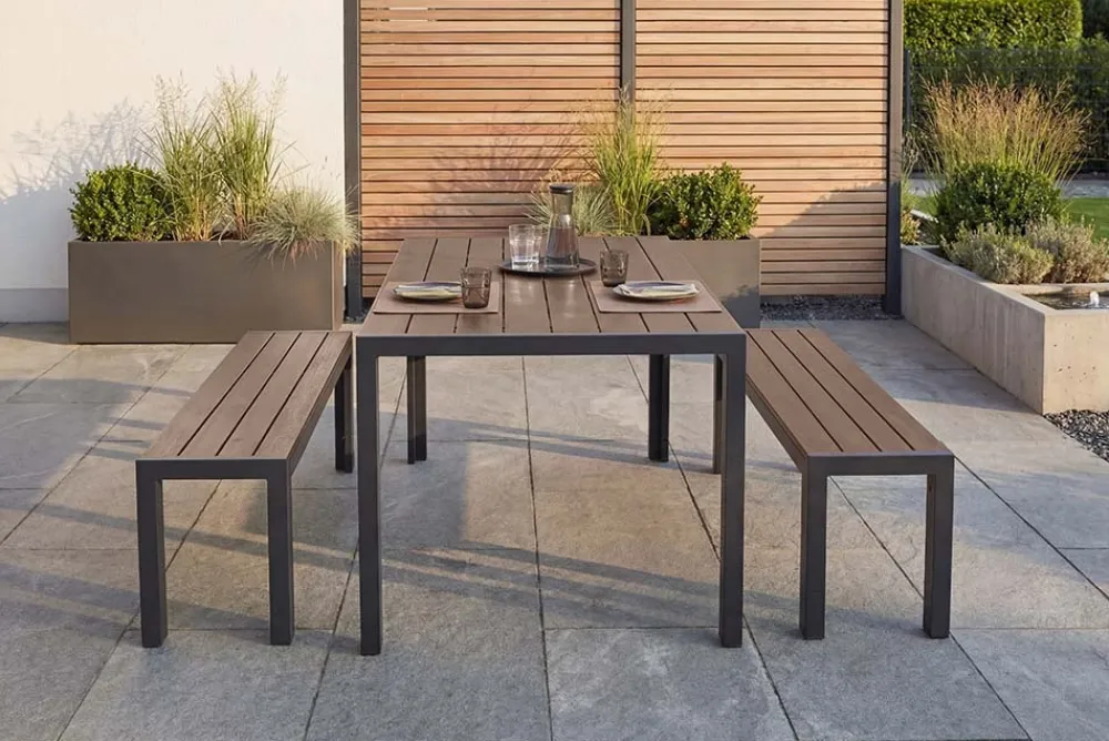 Riess-Ambiente Skandinavisch|Esstische > Moderner Gartentisch DESIGNO 150cm dunkelbraun schwarz Aluminium wetterfest