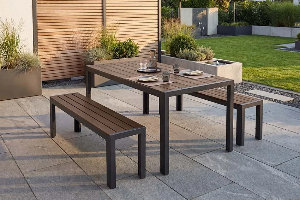 Riess-Ambiente Skandinavisch|Esstische > Moderner Gartentisch DESIGNO 150cm dunkelbraun schwarz Aluminium wetterfest