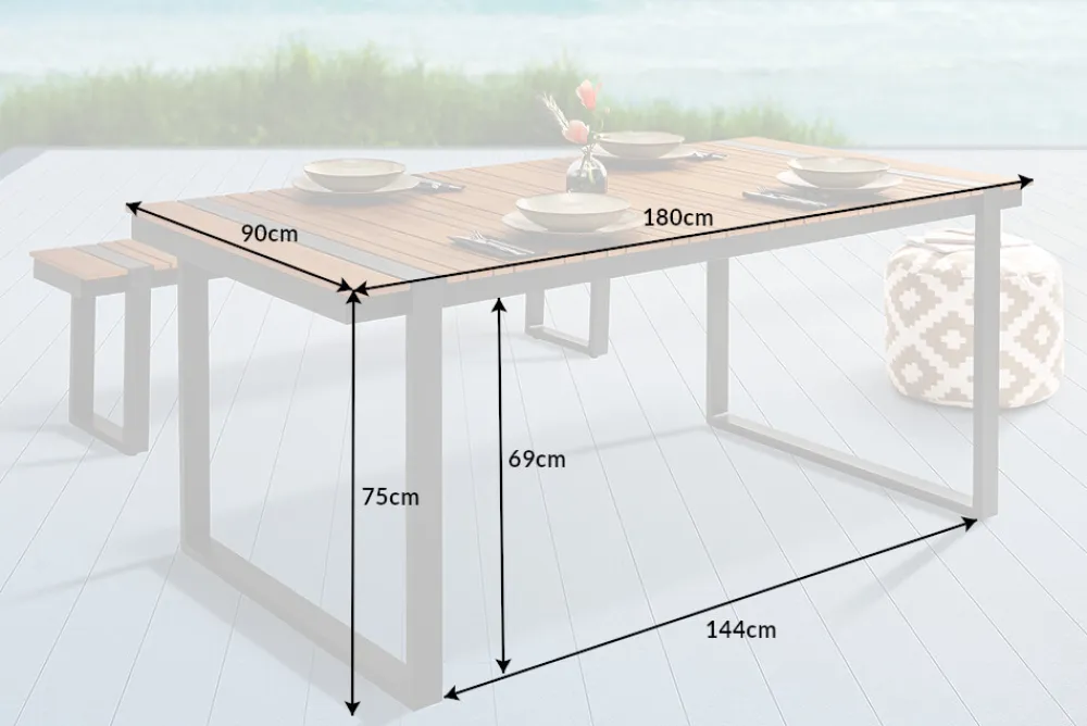 Riess-Ambiente Gartentische > Moderner Gartentisch TAMPA LOUNGE 180cm grau natur Aluminium Outdoor Esstisch wetterfest