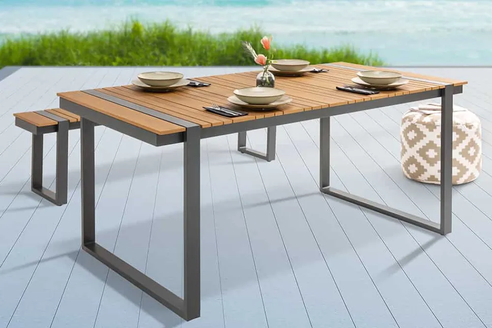 Riess-Ambiente Gartentische > Moderner Gartentisch TAMPA LOUNGE 180cm grau natur Aluminium Outdoor Esstisch wetterfest