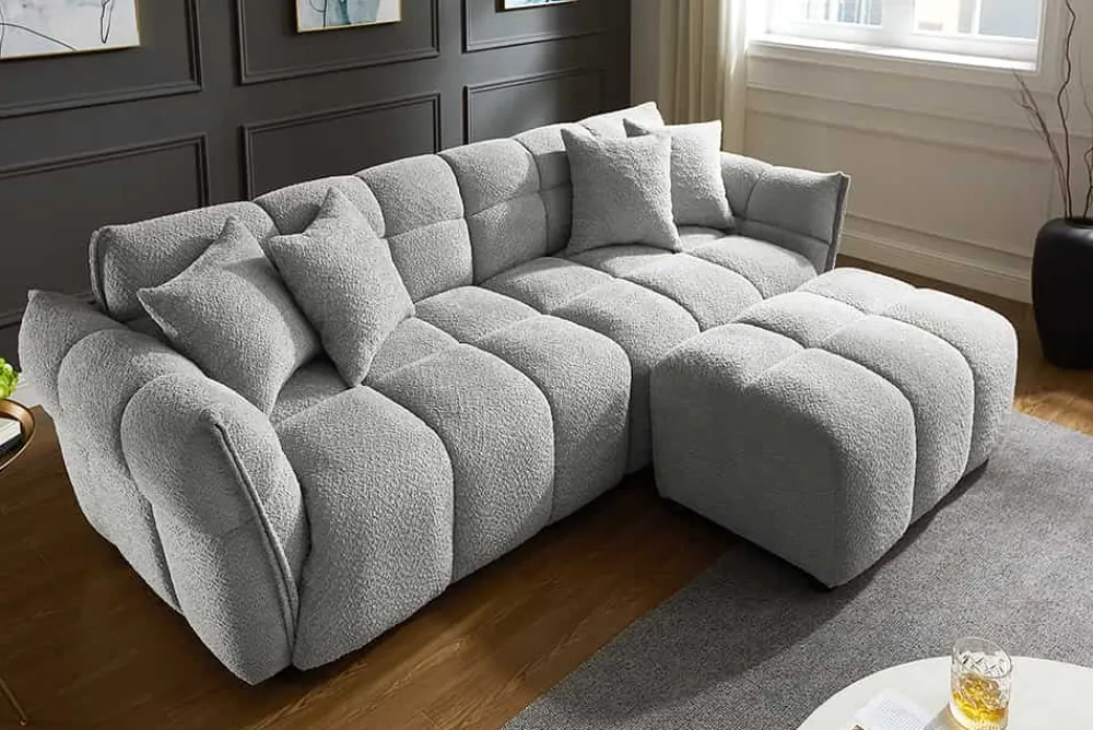 Riess-Ambiente Polsterhocker|Sitzhocker > Moderner Hocker CLOUD 100cm grau Bouclé Federkern Fußhocker Sitzhocker