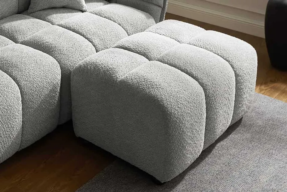 Riess-Ambiente Polsterhocker|Sitzhocker > Moderner Hocker CLOUD 100cm grau Bouclé Federkern Fußhocker Sitzhocker