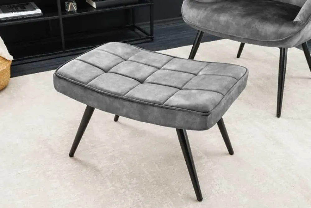 Riess-Ambiente Skandinavisch|Sessel > Moderner Hocker SCANDINAVIA grau Samt schwarze Metallbeine Fußhocker