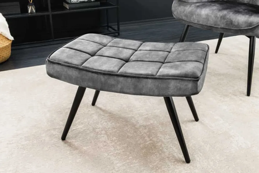 Riess-Ambiente Skandinavisch|Sessel > Moderner Hocker SCANDINAVIA grau Samt schwarze Metallbeine Fußhocker