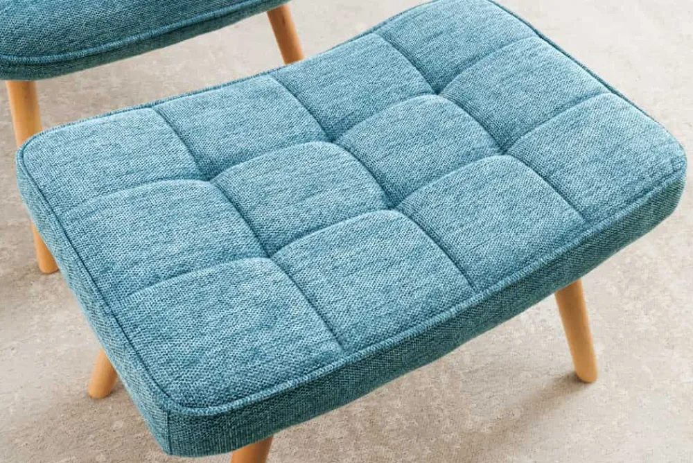 Riess-Ambiente Skandinavisch|Sessel > Moderner Hocker SCANDINAVIA blau Strukturstoff Massivholz-Beine Fußhocker