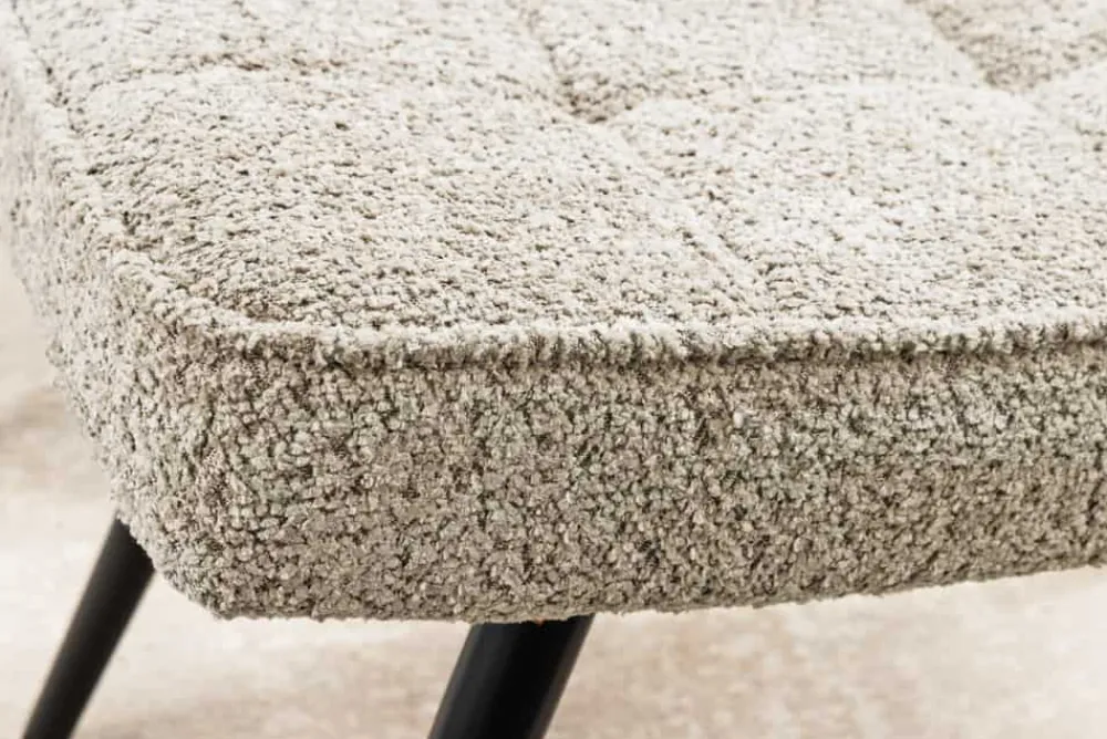 Riess-Ambiente Skandinavisch|Sessel > Moderner Hocker SCANDINAVIA champagner greige Bouclé schwarze Metallbeine Fußhocker