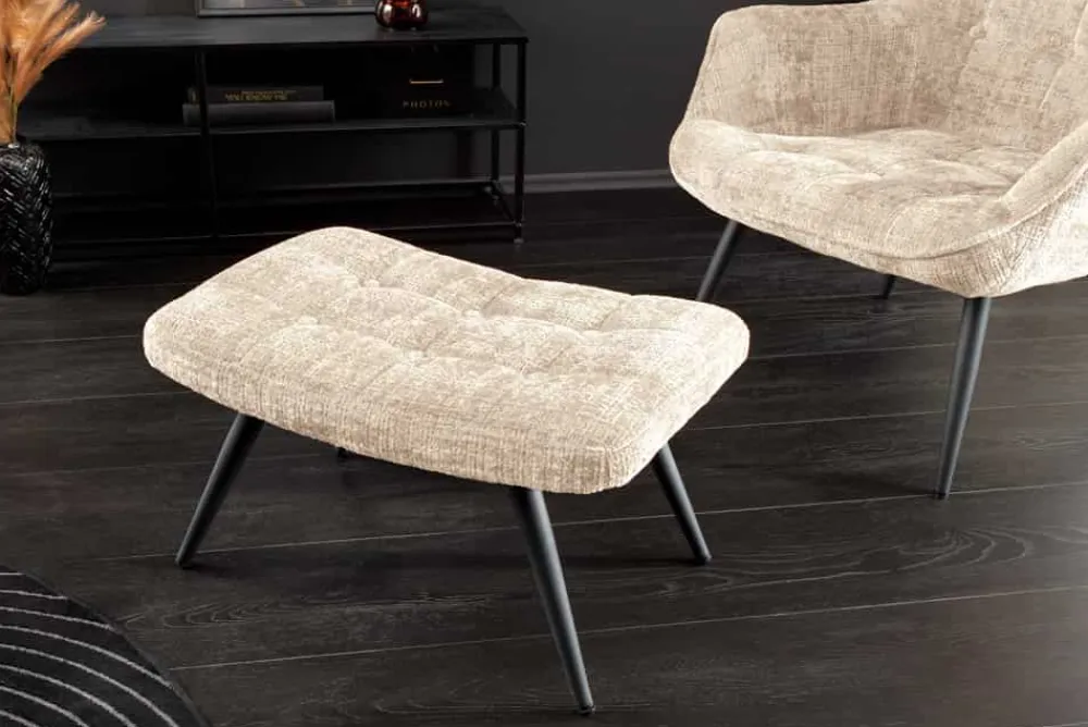 Riess-Ambiente Skandinavisch|Sitzhocker > Moderner Hocker SCANDINAVIA champagner Chenille Cremona Metallbeine Fußhocker