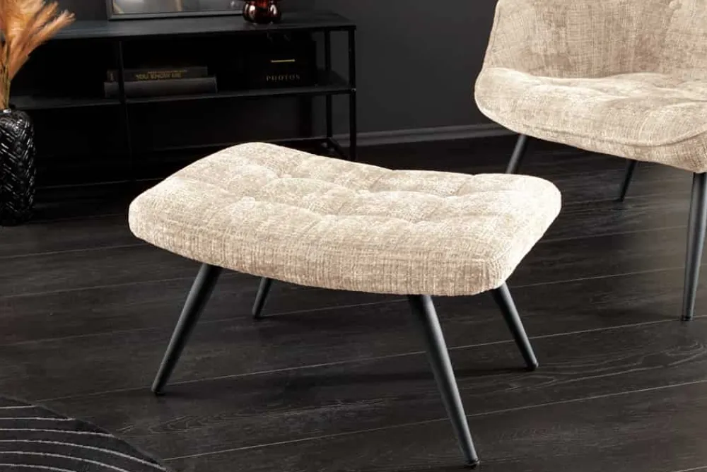 Riess-Ambiente Skandinavisch|Sitzhocker > Moderner Hocker SCANDINAVIA champagner Chenille Cremona Metallbeine Fußhocker