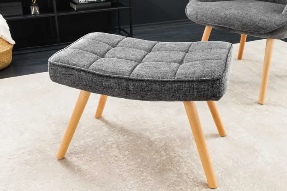 Riess-Ambiente Skandinavisch|Sessel > Moderner Hocker SCANDINAVIA grau Strukturstoff Massivholz-Beine Fußhocker