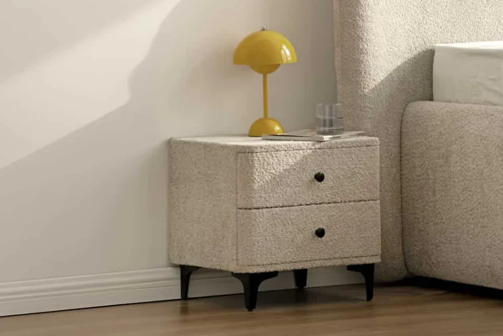 Riess-Ambiente Retro Möbel|Nachttische > Moderner Nachttisch ART DECO 45cm greige Bouclé mit Schubladen schwarz Metall