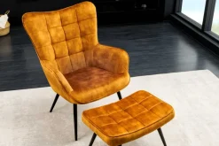 Riess-Ambiente Skandinavisch|Loungesessel > Moderner Sessel SCANDINAVIA senfgelb Samt schwarze Metallbeine mit Armlehnen