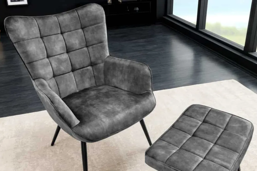 Riess-Ambiente Skandinavisch|Loungesessel > Moderner Sessel SCANDINAVIA grau Samt schwarze Metallbeine mit Armlehnen