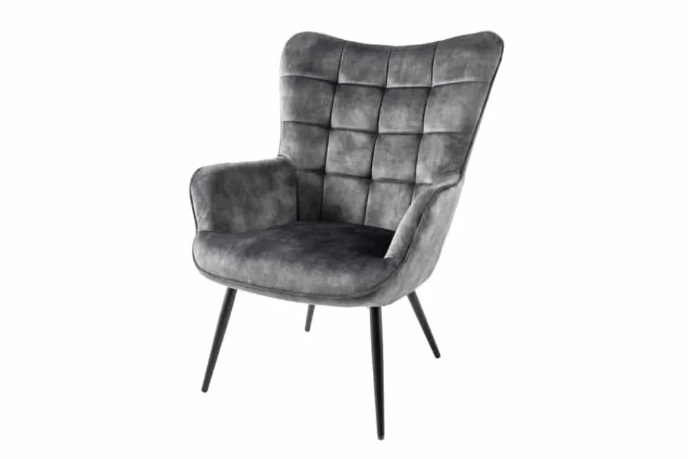 Riess-Ambiente Skandinavisch|Loungesessel > Moderner Sessel SCANDINAVIA grau Samt schwarze Metallbeine mit Armlehnen