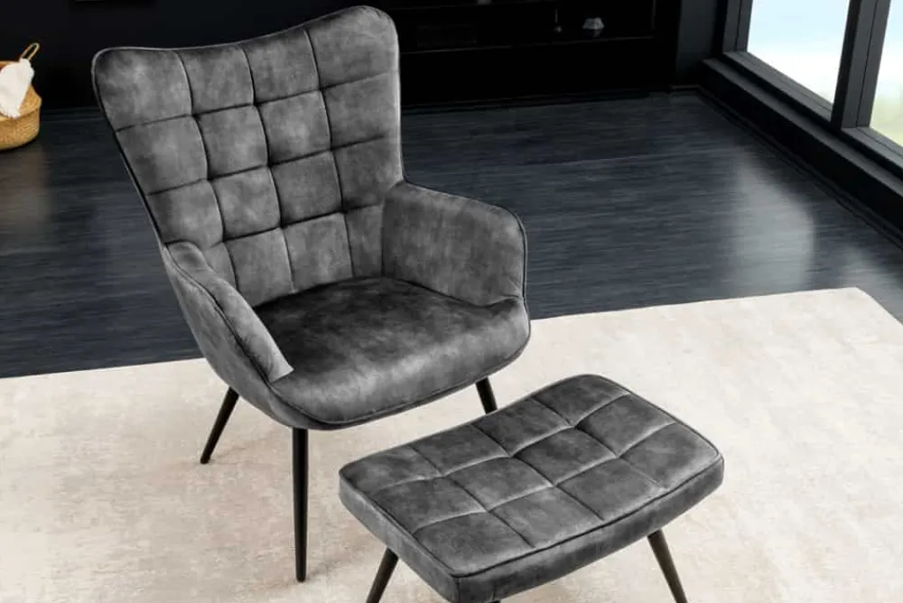Riess-Ambiente Skandinavisch|Loungesessel > Moderner Sessel SCANDINAVIA grau Samt schwarze Metallbeine mit Armlehnen