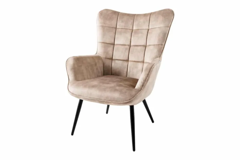 Riess-Ambiente Skandinavisch|Loungesessel > Moderner Sessel SCANDINAVIA champagner beige Samt schwarze Metallbeine mit Armlehne