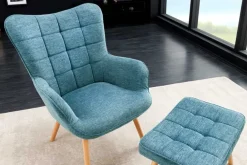 Riess-Ambiente Skandinavisch|Loungesessel > Moderner Sessel SCANDINAVIA blau Strukturstoff Massivholz-Beine mit Armlehnen