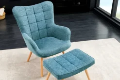 Riess-Ambiente Skandinavisch|Loungesessel > Moderner Sessel SCANDINAVIA blau Strukturstoff Massivholz-Beine mit Armlehnen