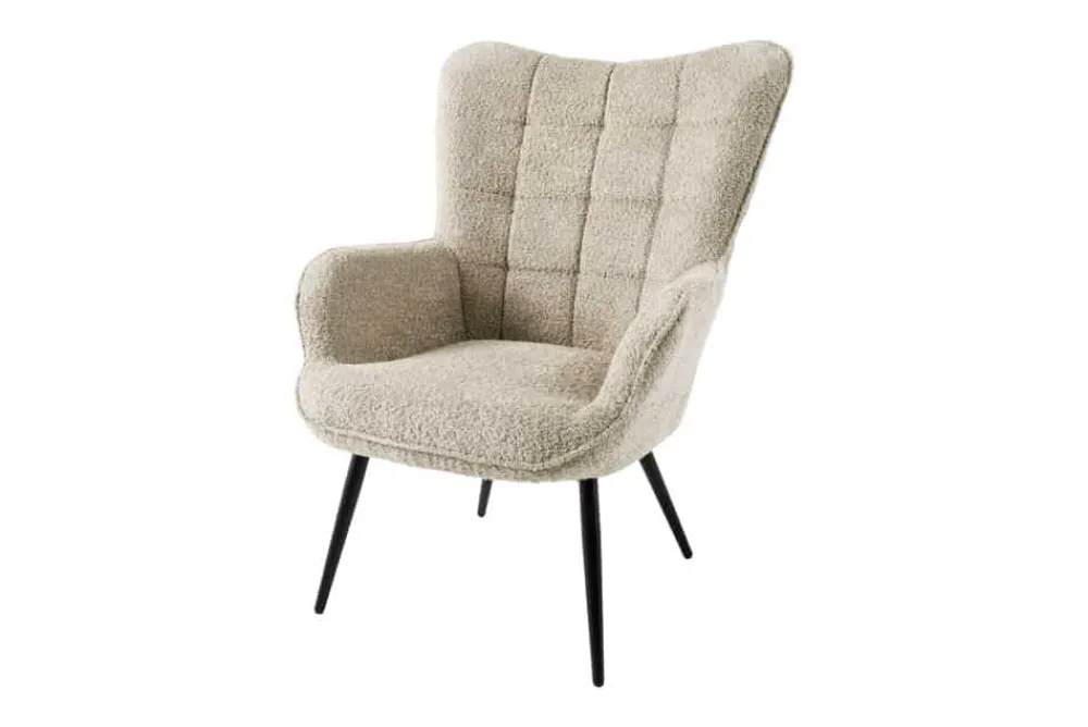 Riess-Ambiente Skandinavisch|Loungesessel > Moderner Sessel SCANDINAVIA champagner greige Bouclé mit Armlehnen