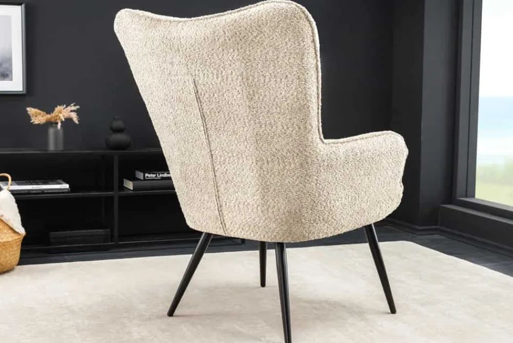Riess-Ambiente Skandinavisch|Loungesessel > Moderner Sessel SCANDINAVIA champagner greige Bouclé mit Armlehnen