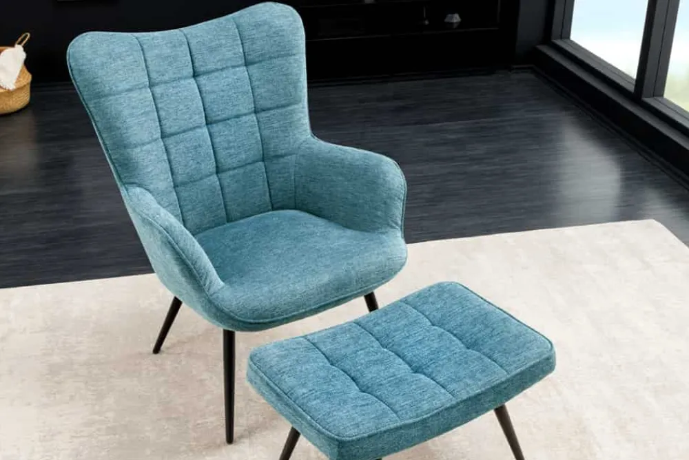 Riess-Ambiente Skandinavisch|Loungesessel > Moderner Sessel SCANDINAVIA blau Strukturstoff schwarz Metall mit Armlehne