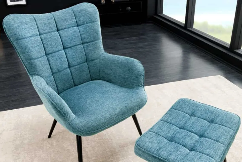 Riess-Ambiente Skandinavisch|Loungesessel > Moderner Sessel SCANDINAVIA blau Strukturstoff schwarz Metall mit Armlehne