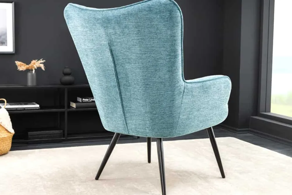 Riess-Ambiente Skandinavisch|Loungesessel > Moderner Sessel SCANDINAVIA blau Strukturstoff schwarz Metall mit Armlehne