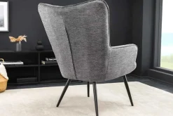 Riess-Ambiente Skandinavisch|Loungesessel > Moderner Sessel SCANDINAVIA grau Strukturstoff schwarze Metallbeine mit Armlehnen