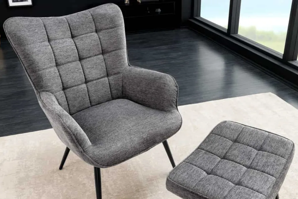 Riess-Ambiente Skandinavisch|Loungesessel > Moderner Sessel SCANDINAVIA grau Strukturstoff schwarze Metallbeine mit Armlehnen