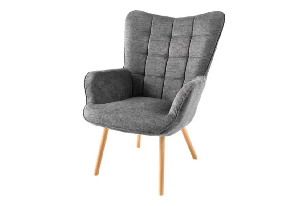 Riess-Ambiente Skandinavisch|Loungesessel > Moderner Sessel SCANDINAVIA grau Strukturstoff Massivholz-Beine mit Armlehnen