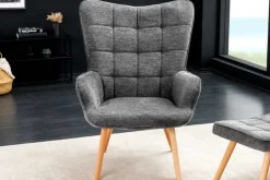 Riess-Ambiente Skandinavisch|Loungesessel > Moderner Sessel SCANDINAVIA grau Strukturstoff Massivholz-Beine mit Armlehnen