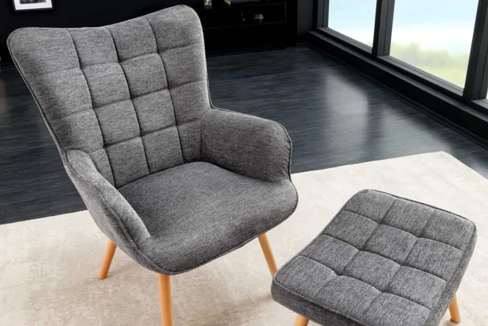 Riess-Ambiente Skandinavisch|Loungesessel > Moderner Sessel SCANDINAVIA grau Strukturstoff Massivholz-Beine mit Armlehnen